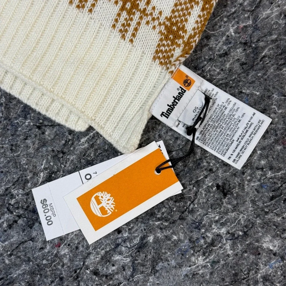 Timberland‎ Mens Plaid Knit Scarf Wheat Cream Acrylic Winter Scarf NWT
